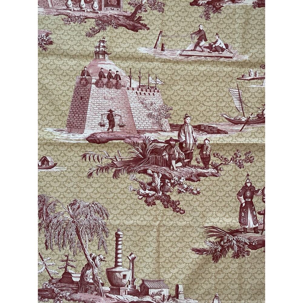 2 Vintage Schumacher Cotton Travels of Marco Polo Voyage to Cathay Samples 26x26